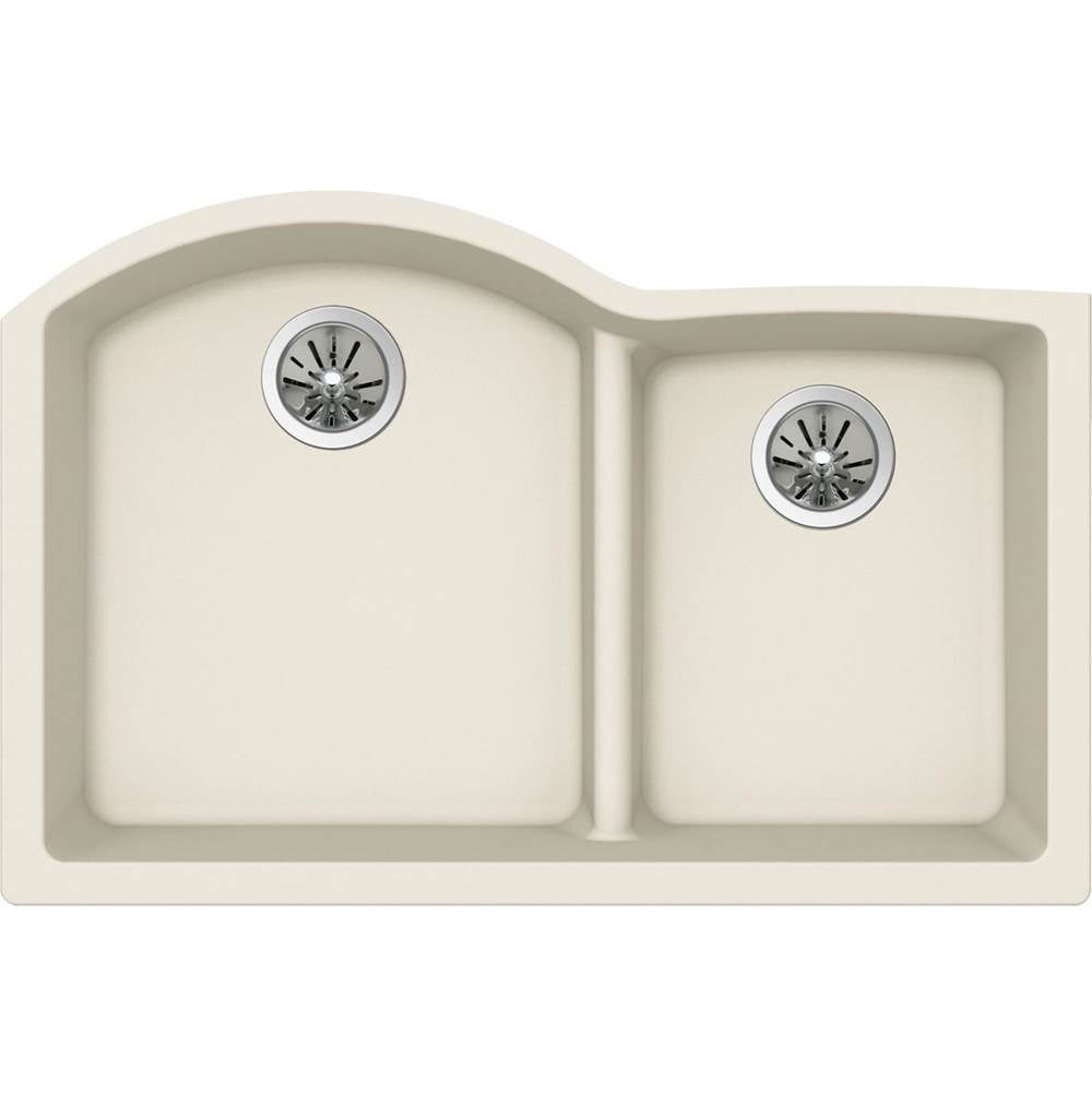 Quartz Luxe 33'' x 22'' x 10'' Offset 60/40 Double Bowl Undermount Sink with Aqua Divide Caviar