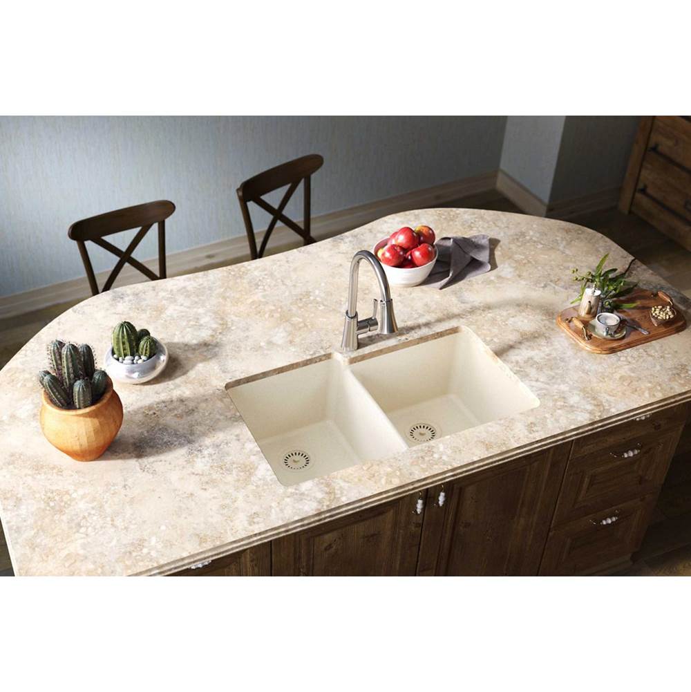 Quartz Luxe 33'' x 20-1/2'' x 9-1/2'' Offset Double Bowl Undermount Sink Caviar