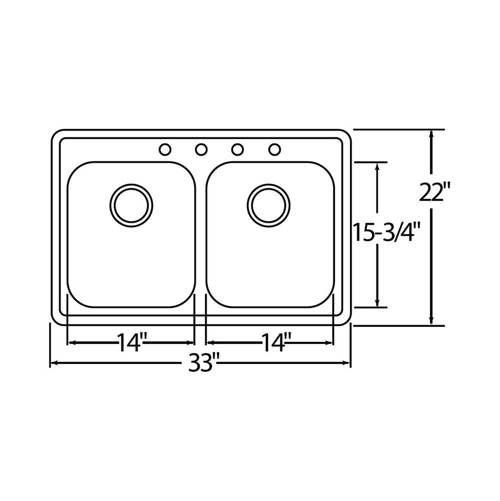 22 Gauge Stainless Steel 33'' x 22'' x 5.5'' Double Bowl Drop-in Kitchen Sink