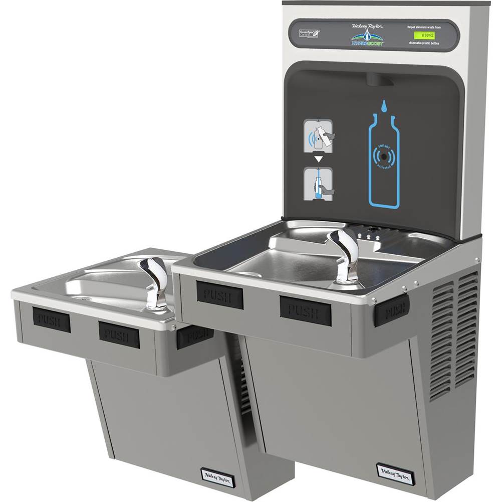 Elkay - Halsey Taylor HydroBoost Bottle Filling Station, & Bi-Level Reverse ADA Cooler, Non-Filtered 8 GPH Platinum Vinyl