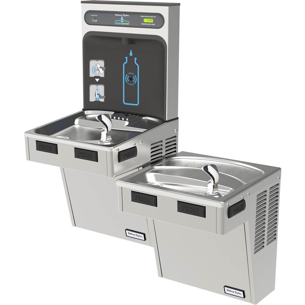 Elkay - Halsey Taylor HydroBoost Bottle Filling Station, & Bi-Level ADA Cooler, Filtered 8 GPH Stainless - Stainless Steel
