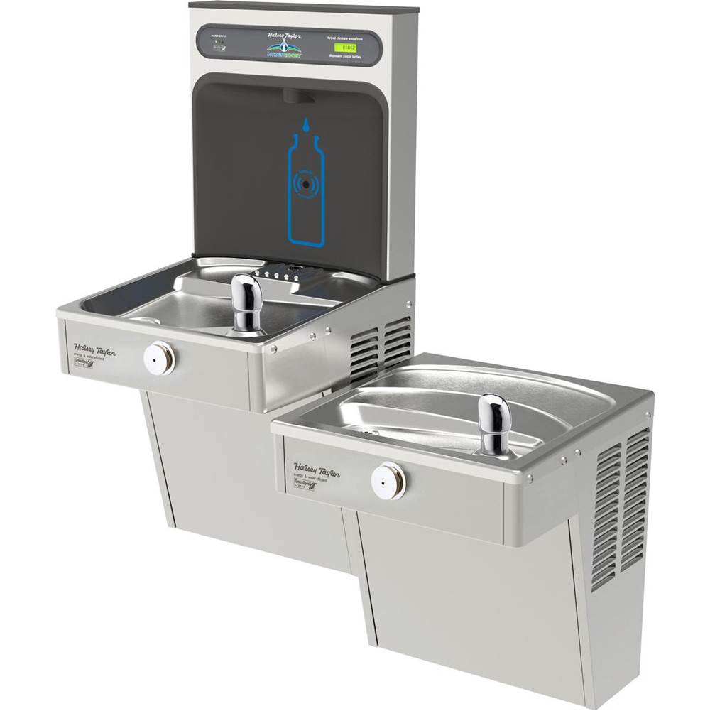 Elkay - Halsey Taylor HydroBoost Bottle Filling Station, & Bi-Level Vandal-Resistant Cooler, High Efficiency Filtered 8 GPH Stainless - Stainless Steel