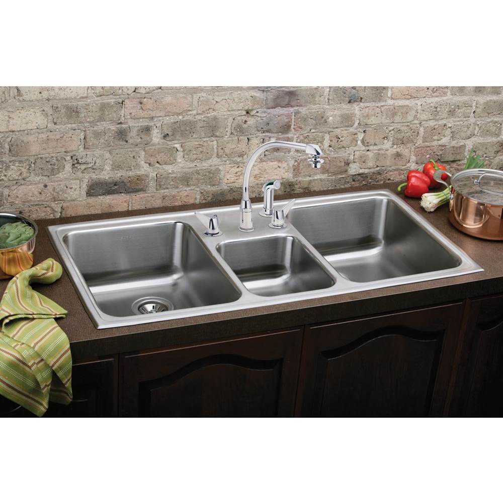 18 Gauge Stainless Steel 43'' x 22'' x 7.875'' Triple Bowl Drop-in Kitchen Sink