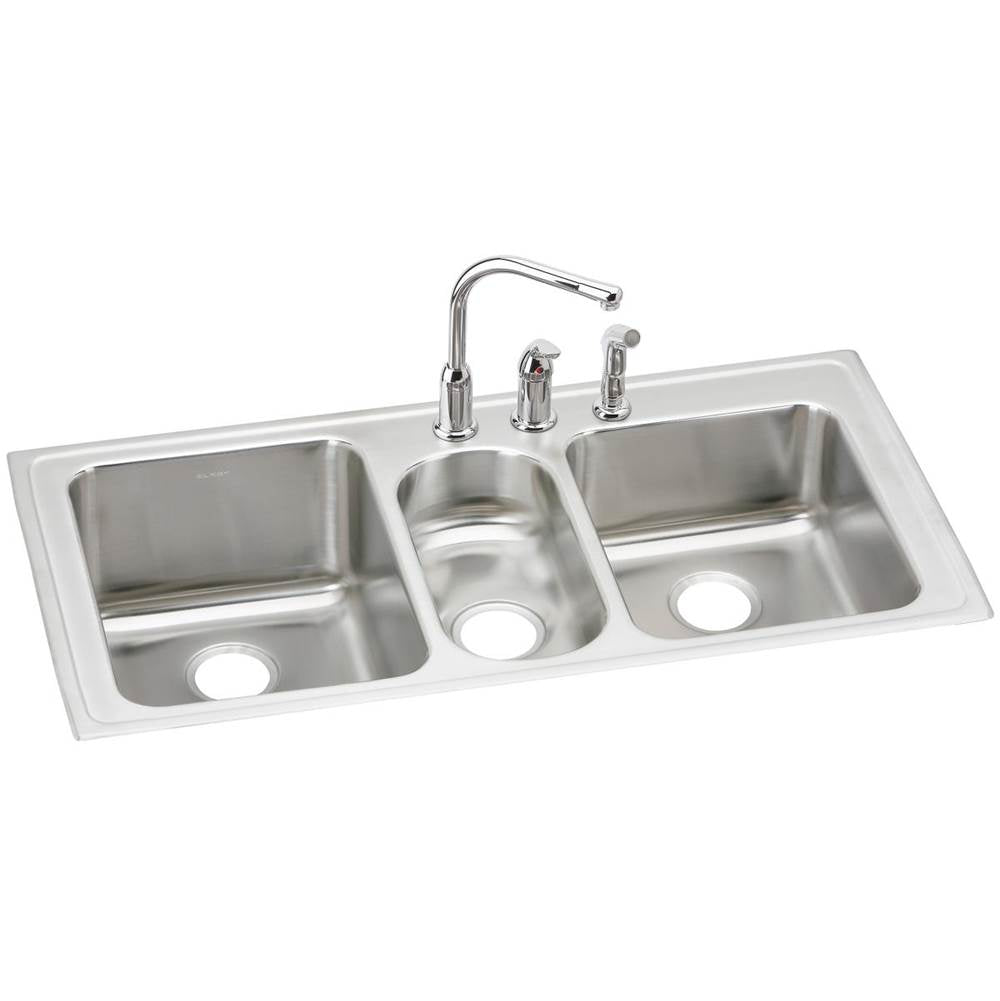 Elkay - 18 Gauge Stainless Steel 43'' x 22'' x 10'' Triple Bowl Drop-in Kitchen Sink Kit - Lustrous Satin