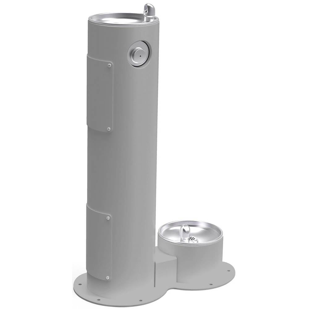 Elkay - Outdoor Fountain Pedestal with Pet Station, Non-Filtered Non-Refrigerated, Freeze Resistant, Gray - Gray