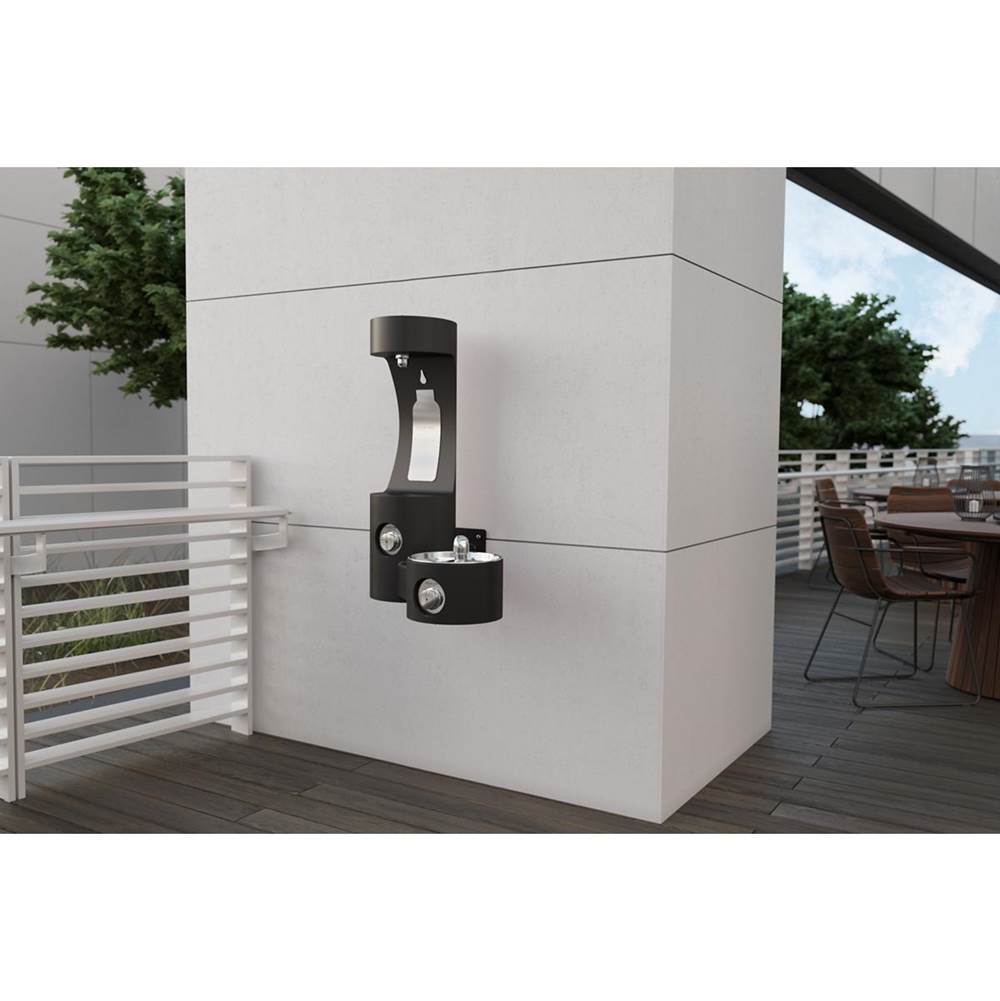 Outdoor ezH2O Bottle Filling Station Wall Mount, with Single Fountain Non-Filtered Non-Refrigerated, Black
