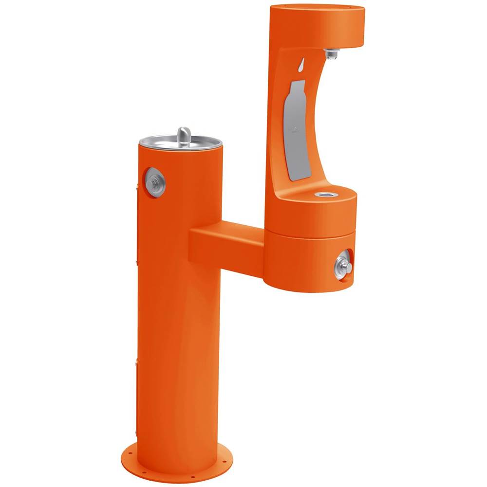 Elkay - Halsey Taylor Endura II Outdoor HydroBoost Bottle Filling Station, Bi-Level Pedestal Non-Filtered Non-Refrigerated FR, Orange - Orange