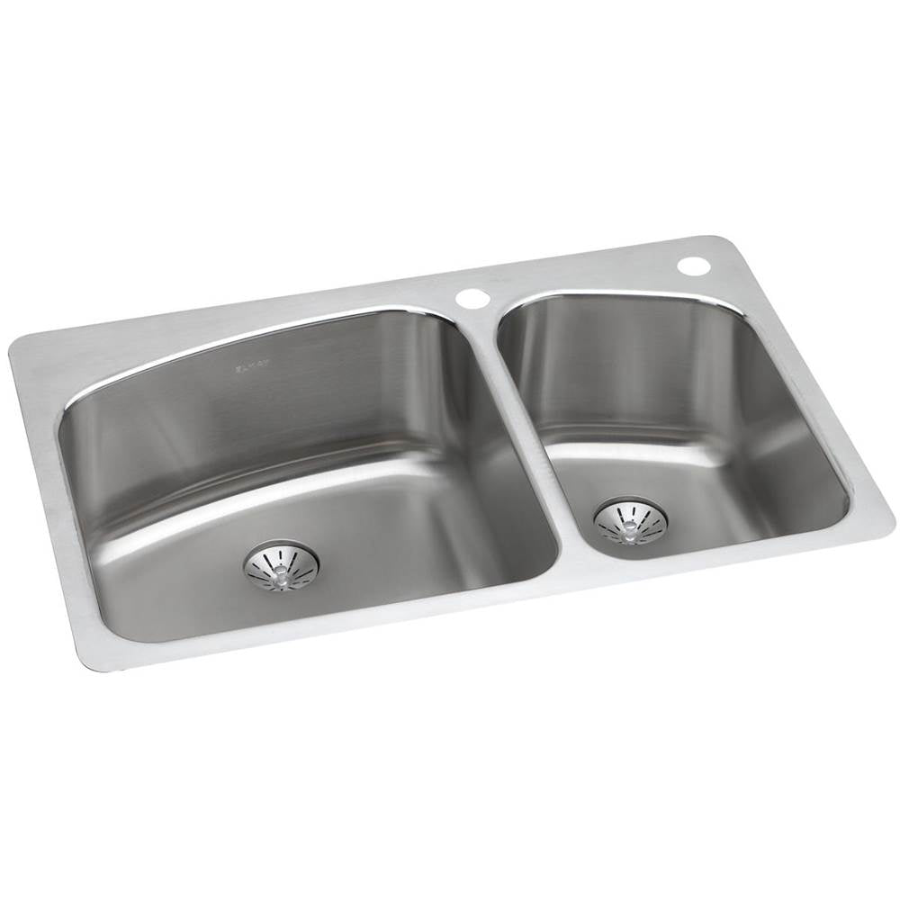 Elkay - 18 Gauge Stainless Steel 33'' x 22'' x 9'' Double Bowl Dual Mount Kitchen Sink Kit - Lustrous Satin
