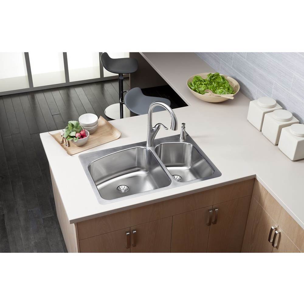 18 Gauge Stainless Steel 33'' x 22'' x 9'' Double Bowl Dual Mount Kitchen Sink Kit