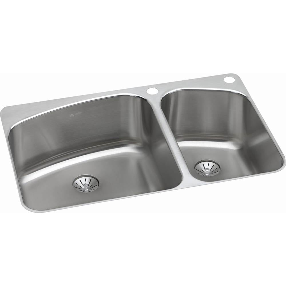 18 Gauge Stainless Steel 33'' x 22'' x 9'' Double Bowl Dual Mount Kitchen Sink Kit