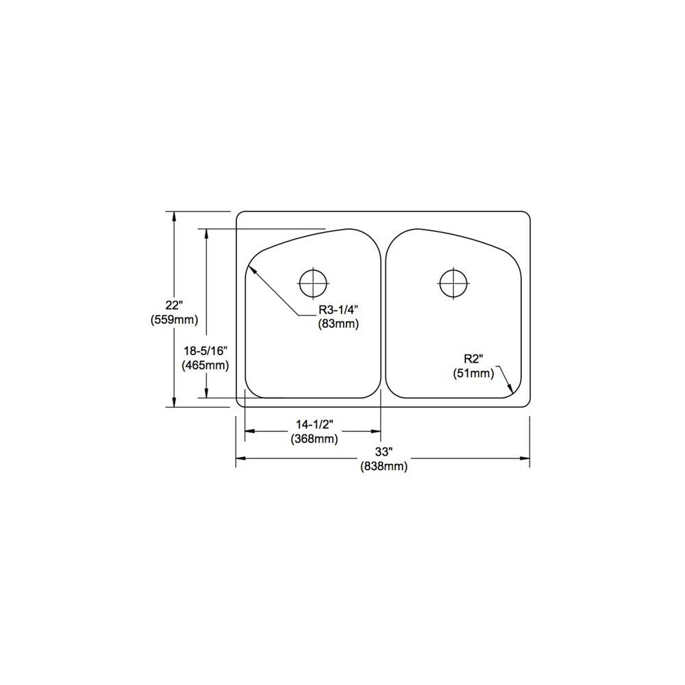 18 Gauge Stainless Steel 33'' x 22'' x 9'' Double Bowl Dual Mount Kitchen Sink Kit