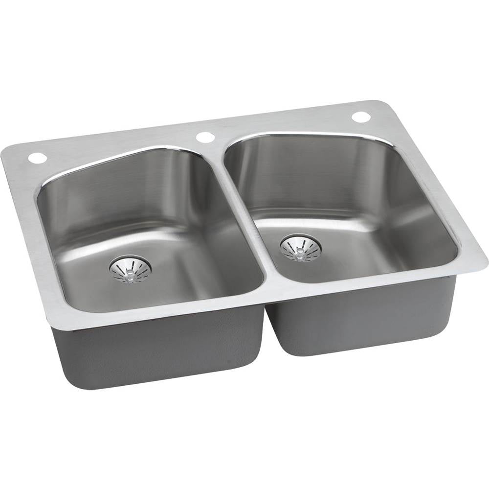Elkay - 18 Gauge Stainless Steel 33'' x 22'' x 9'' Double Bowl Dual Mount Kitchen Sink Kit - Lustrous Satin