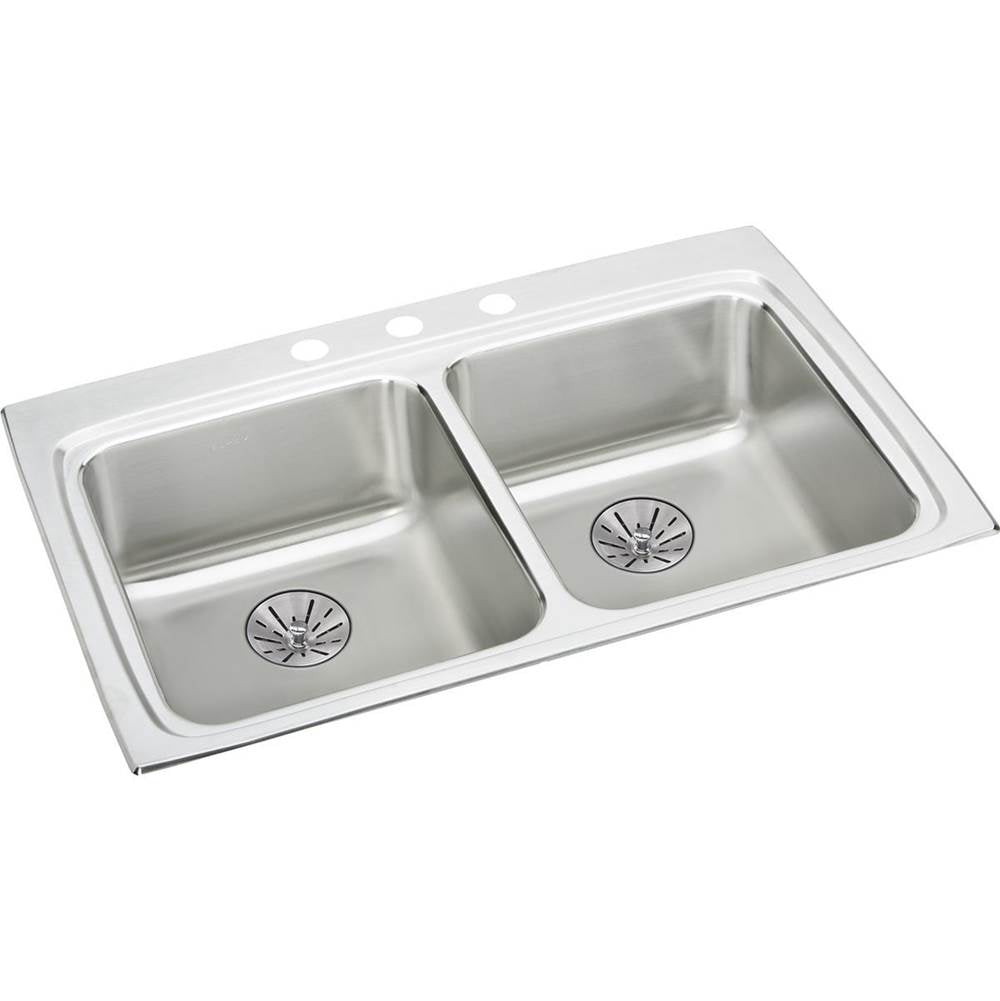Elkay - 18 Gauge Stainless Steel 33'' x 22'' x 6.5'' Double Bowl Drop-in Kitchen Sink Kit - Lustrous Satin