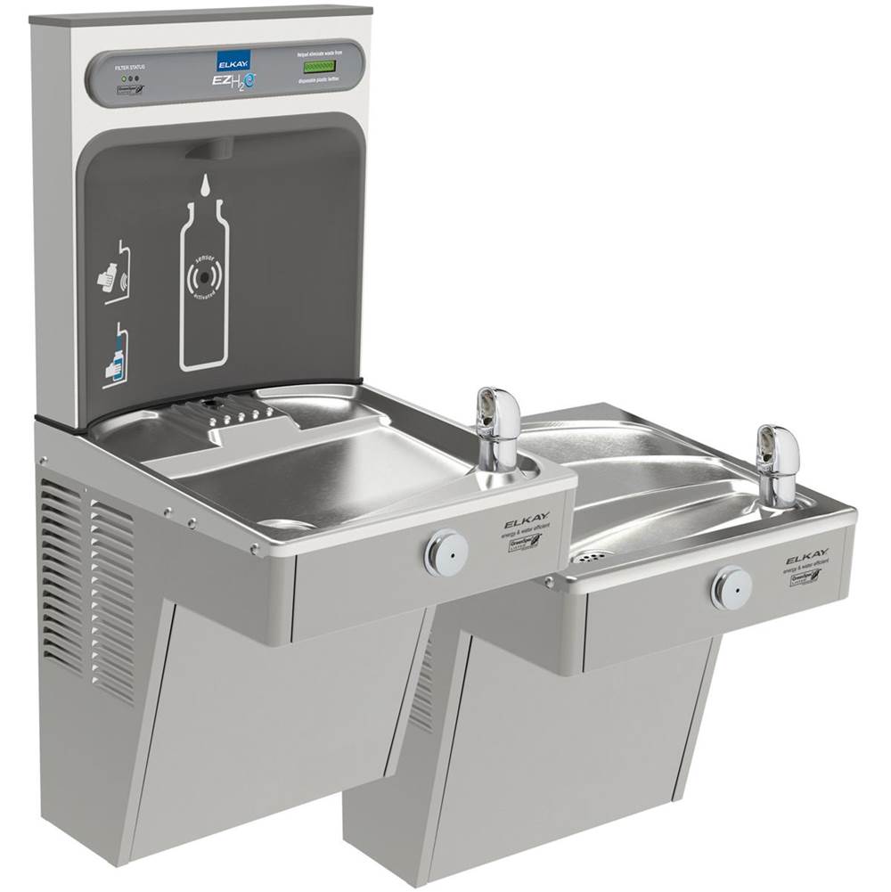 Elkay - ezH2O Bottle Filling Station, and Bi-Level High Efficiency Vandal-Resistant Cooler, Filtered Refrigerated Stainless - Stainless Steel