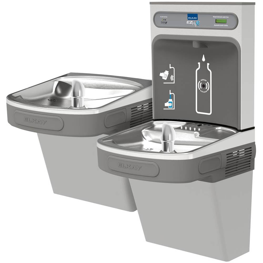 Elkay - ezH2O Bottle Filling Station and Versatile Bi-Level ADA Vandal-Resistant Cooler, Filtered Non-Refrigerated Light Gray - Light Gray Granite