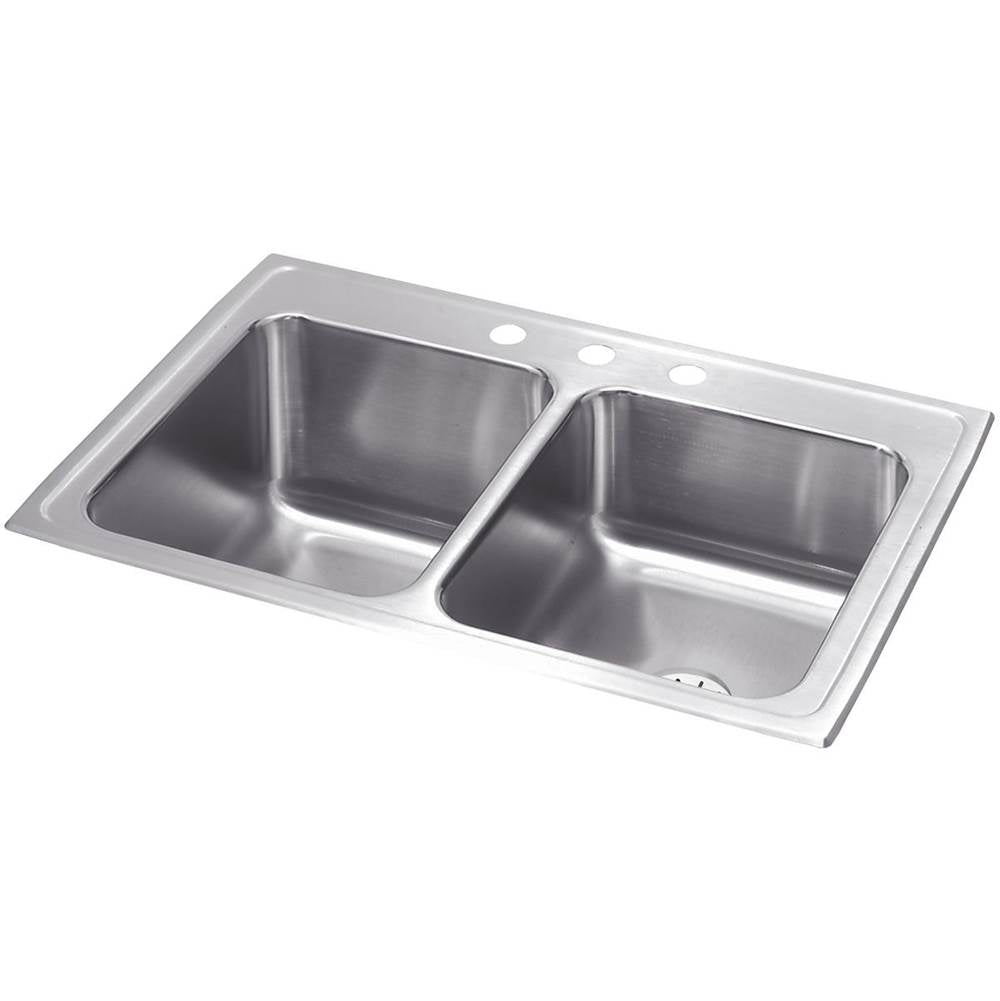Elkay - 18 Gauge Stainless Steel 33'' x 22'' x 10.125'' Double Bowl Top Mount Kitchen Sink Kit - Lustertone