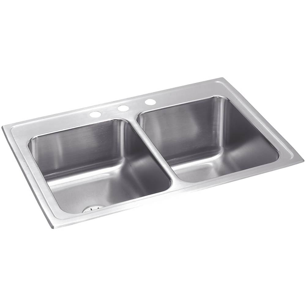 Elkay - 18 Gauge Stainless Steel 33'' x 22'' x 10.125'' Double Bowl Drop-in Kitchen Sink Kit - Lustrous Satin