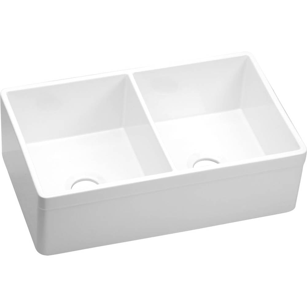 Elkay - Fireclay 33'' x 20'' x 10-1/8'' Double Bowl Farmhouse Undermount Kitchen Sink, White - White