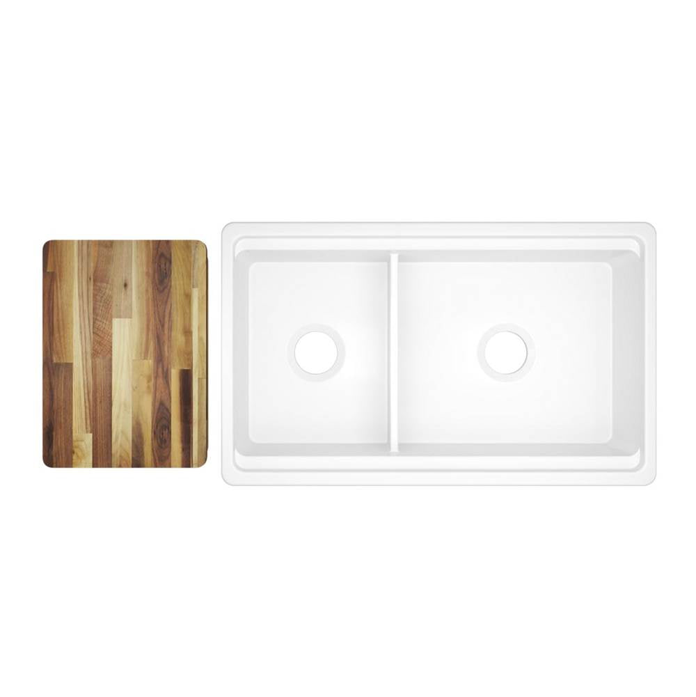 Fireclay 33'' x 20'' x 10-1/8'' Double Bowl Farmhouse Undermount Kitchen Sink, White
