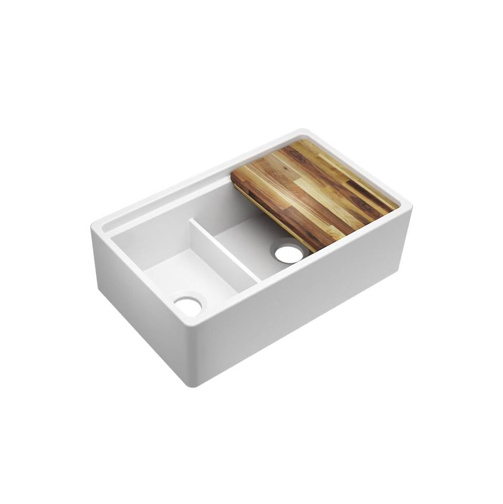 Fireclay 33'' x 20'' x 10-1/8'' Double Bowl Farmhouse Undermount Kitchen Sink, White
