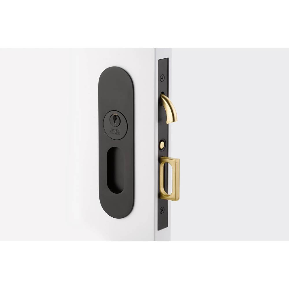 Emtek - Keyed, Narrow Oval Pocket Door Mortise Lock, US19 - Flat Black