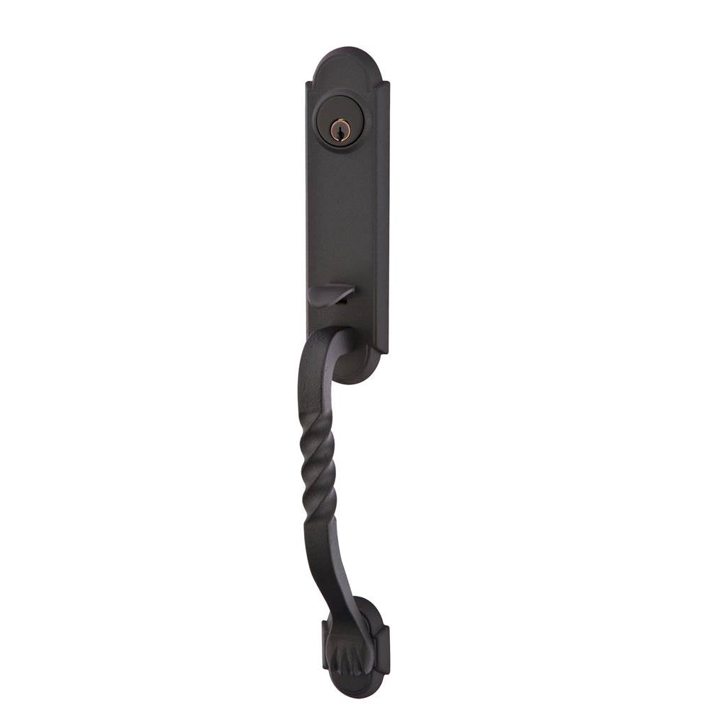 Emtek - Sgl Cyl, Monolithic with San Carlos Grip Tub Ent, Lafayette Lever, LH, FBS - Flat Black Steel