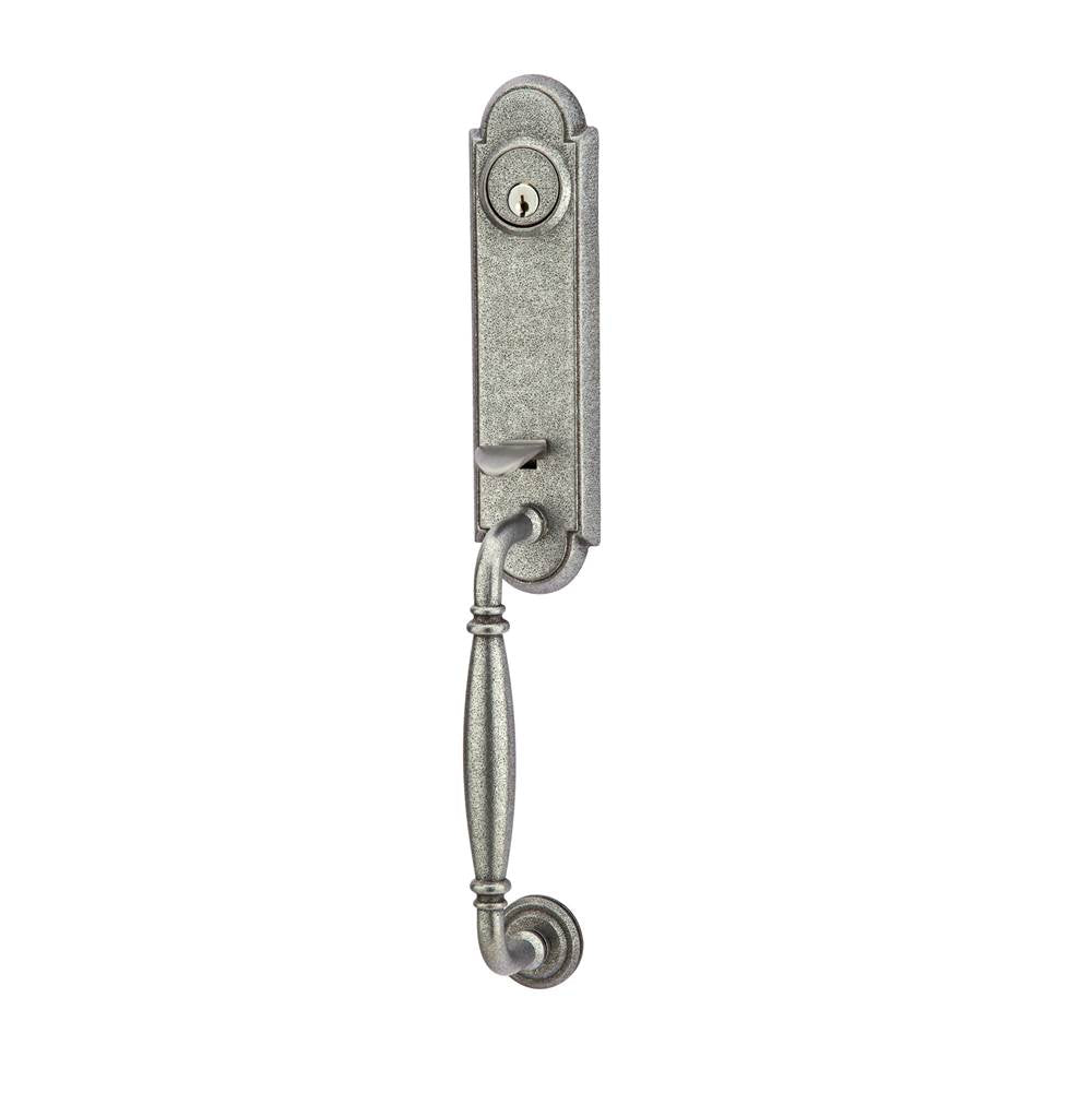 Emtek - Sgl Cyl, Monolithic with Normandy Grip Tub Ent, Lafayette Lever, LH, SWS - Satin Steel