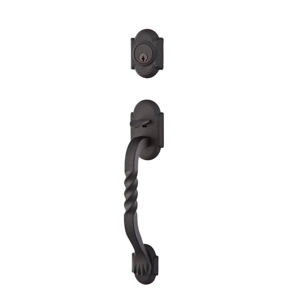 Emtek - Sgl Cyl, Sectional with San Carlos Grip Tub Ent, Lafayette Lever, LH, FBS - Flat Black Steel