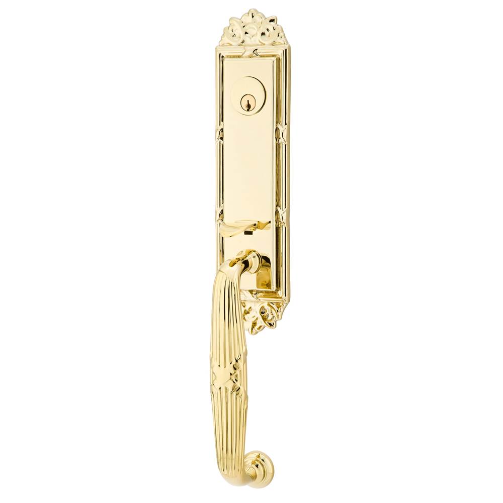 Emtek - Sgl Cyl, Ribbon and Reed Tub Ent, Astoria Clear Knob, US3 - Polished Brass