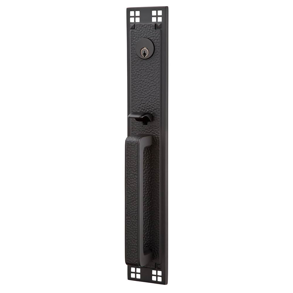 Emtek - Sgl Cyl, Arts and Crafts Full Length Tub Ent, Arts and Crafts Lever, LH, US19 - Flat Black
