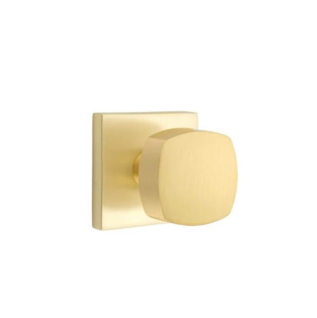 Emtek - Concealed Fastener, Passage, Square Rosette, Freestone Square Knob, US4 - Satin Brass