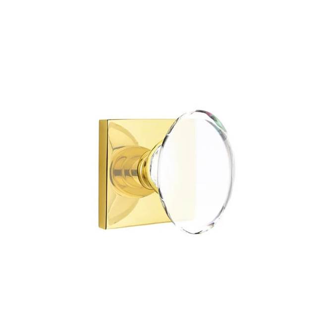 Emtek - Privacy, Square Rosette, Hampton Crystal Knob, US3NL - Unlacquered Brass