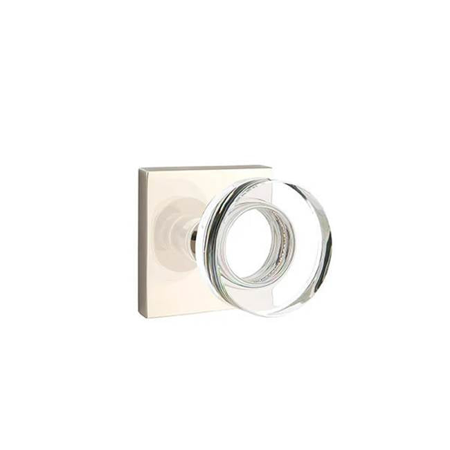 Emtek - Privacy, Square Rosette, Modern Disc Crystal Knob, US14 - Polished Nickel