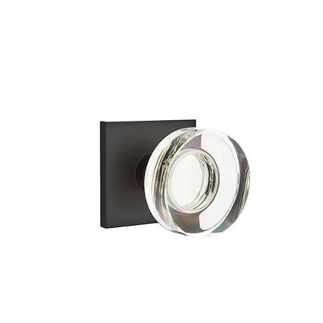 Emtek - Concealed, Privacy, Square Rosette, Modern Disc Crystal Knob, US19 - Flat Black