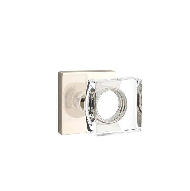 Emtek - Passage, Square Rosette, Modern Square Crystal Knob, US14 - Polished Nickel