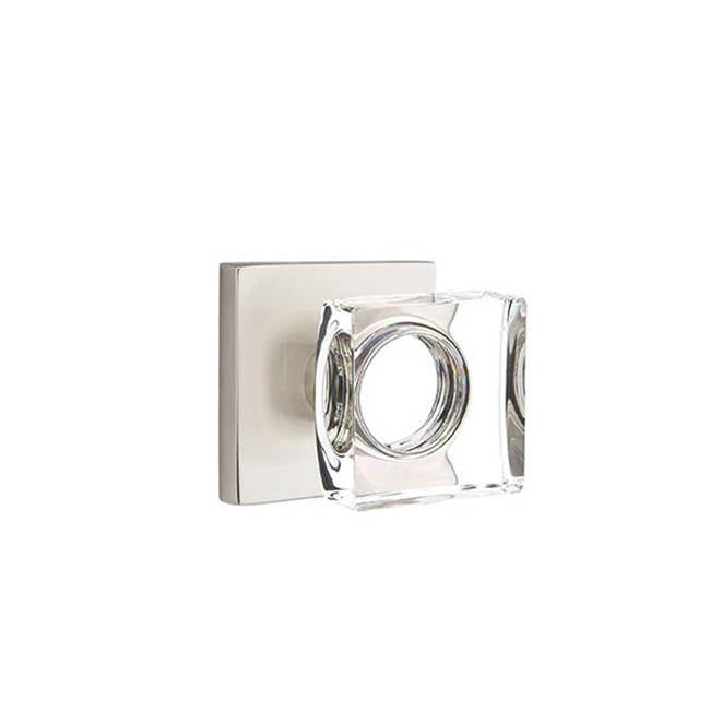 Emtek - Privacy, Square Rosette, Modern Square Crystal Knob, US15 - Satin Nickel