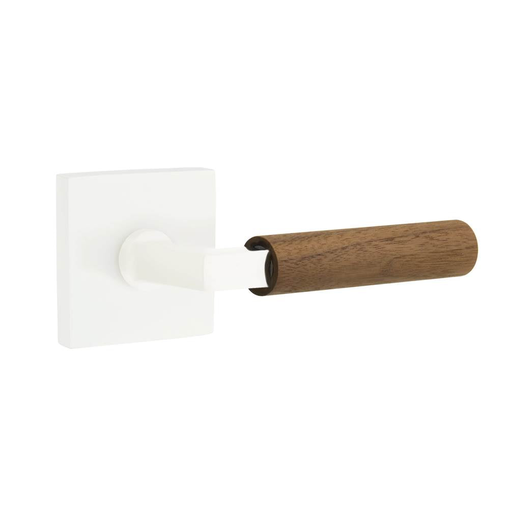 Emtek - Select Privacy, Square Rosette Matte White, L-Square Stem Matte White, Dark Walnut Handle, RH - Matte White