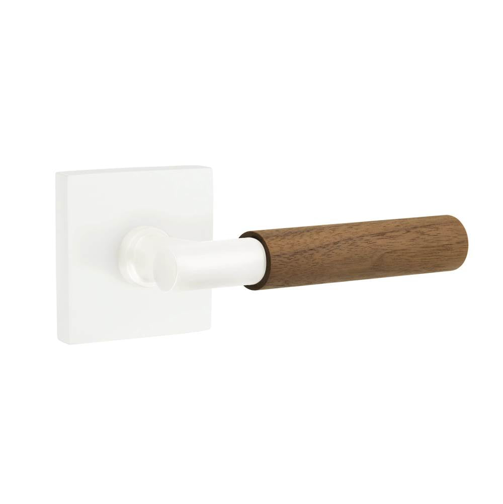 Emtek - Select Passage, Square Rosette Matte White, T-Bar Stem Matte White, Dark Walnut Handle, LH - Matte White
