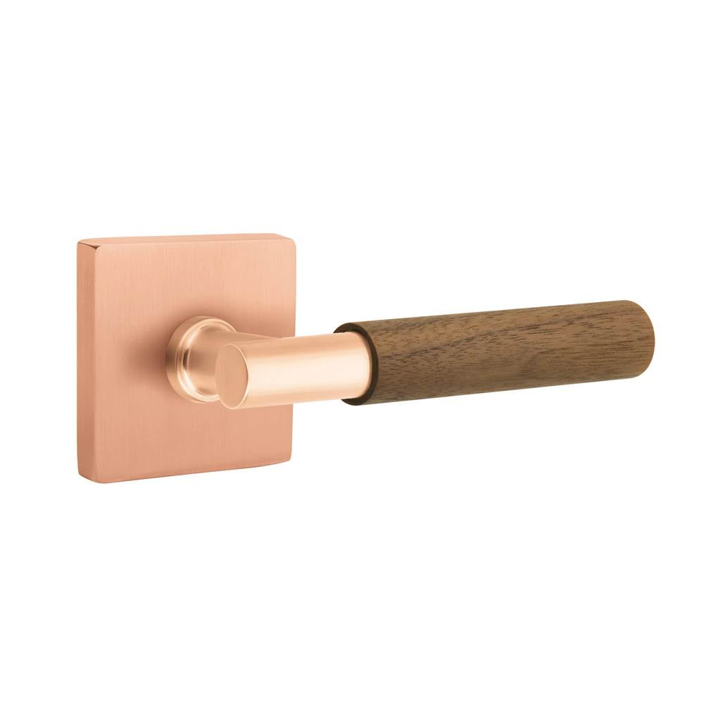 Emtek - Select Passage, Square Rosette Satin Rose Gold, T-Bar Stem Satin Rose Gold, Dark Walnut Handle, RH - Satin Rose Gold