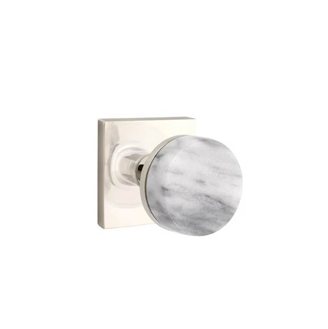 Emtek - Privacy, Square Rosette US14, Conical Stem US14, White Marble Knob - Polished Nickel