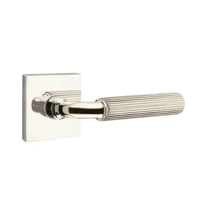 Emtek - Privacy, Square Rosette US14, R-Bar Stem US14, Straight Knurled Handle US14 RH - Polished Nickel