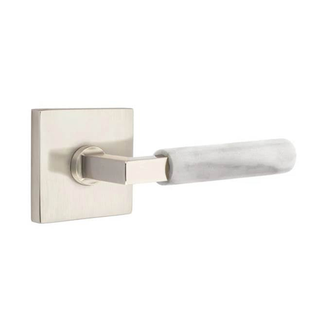 Emtek - Dummy, Square Rosette US15, L-Square Stem US15, White Marble Handle - Satin Nickel