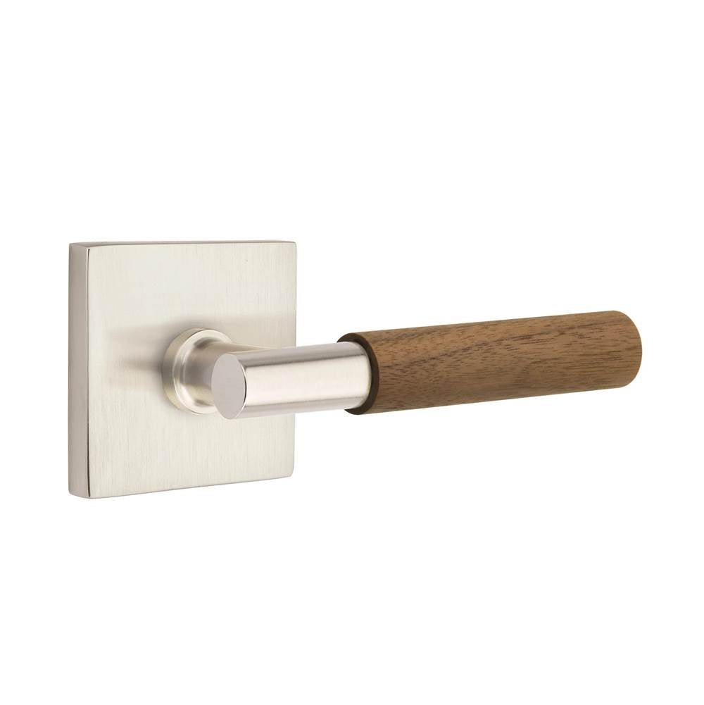 Emtek - Select Passage, Square Rosette US15, T-Bar Stem US15, Dark Walnut Handle, RH - Satin Nickel