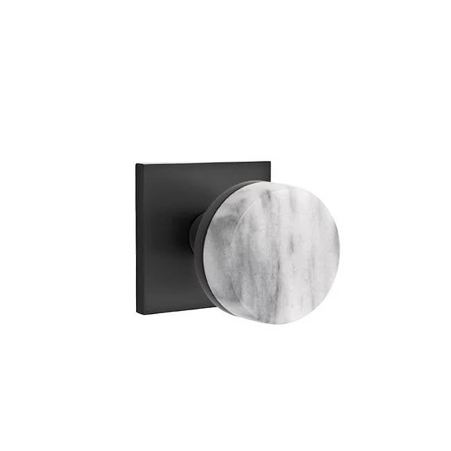 Emtek - Concealed Fastener Privacy, Square Rosette US19, Conical Stem US19, White Marble Knob - Flat Black