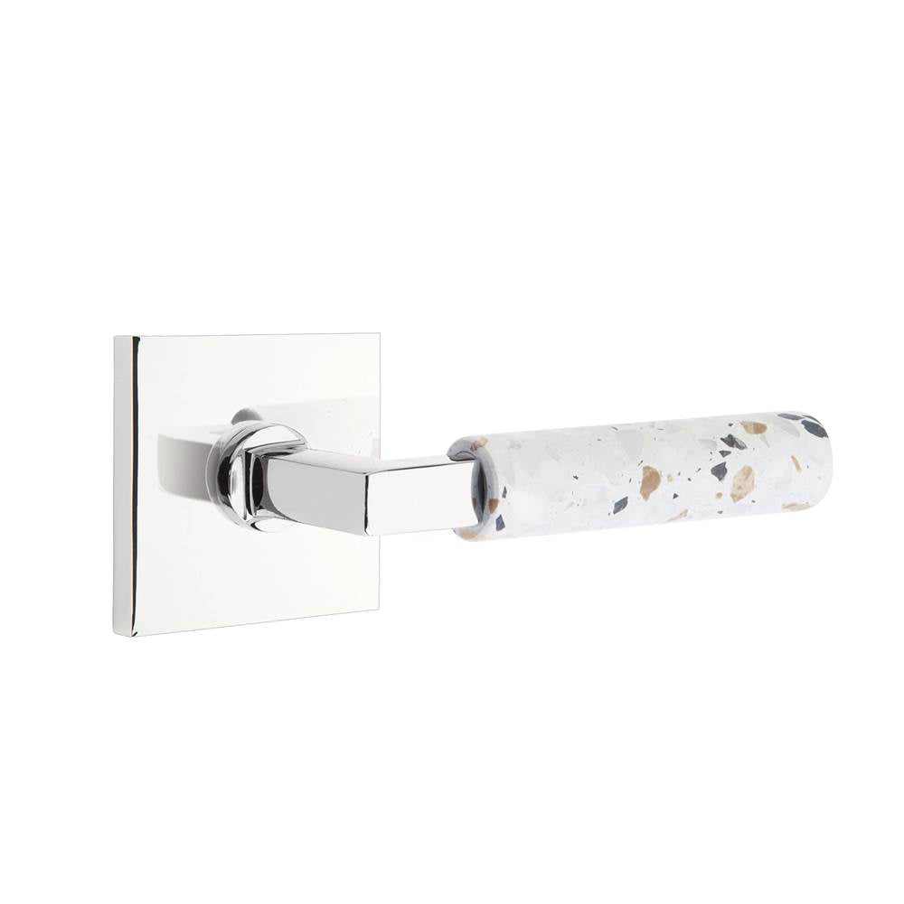 Emtek - Select Passage, Square Rosette US26, L-Square Stem US26, Light Terrazzo Handle, LH - Polished Chrome