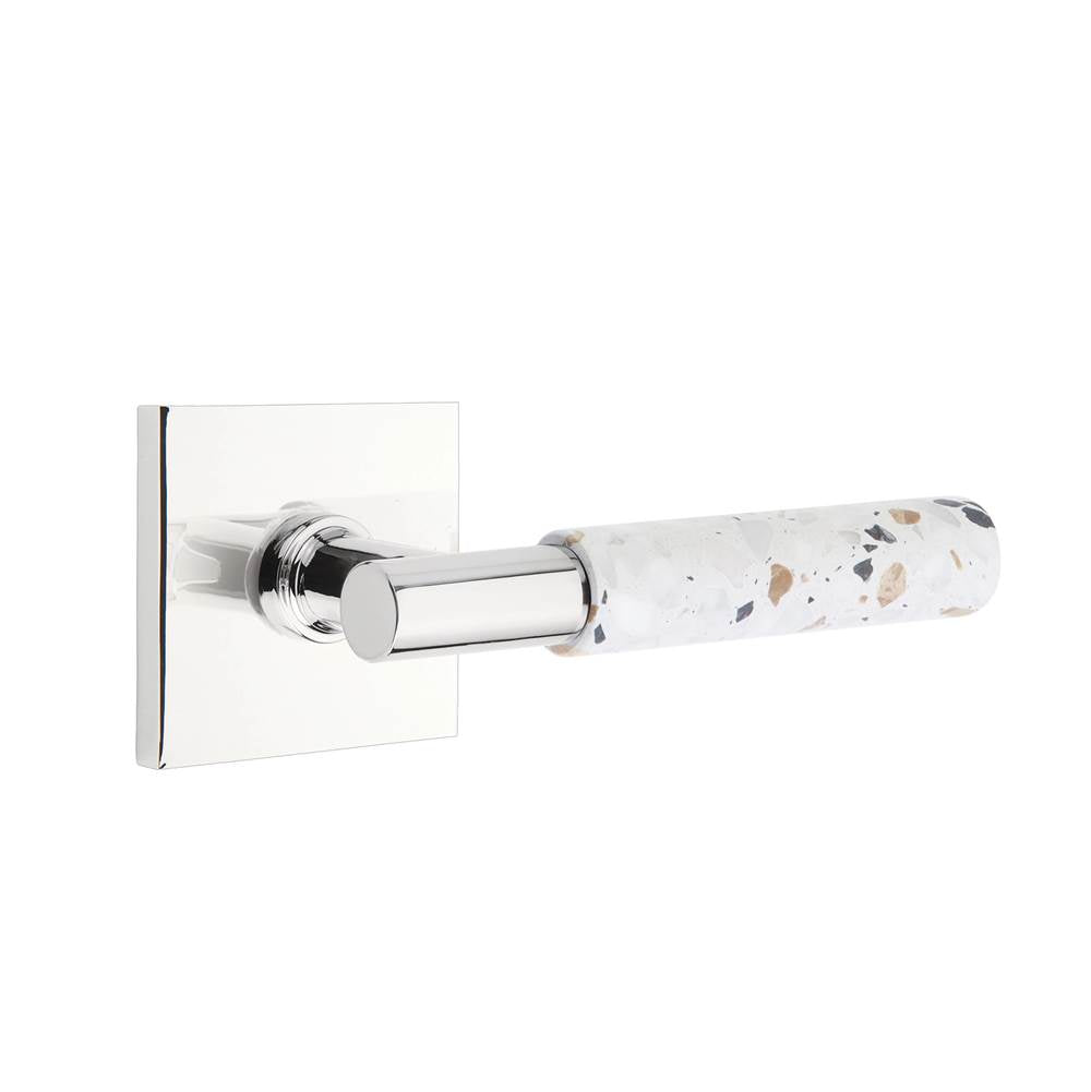 Emtek - Select Privacy, Square Rosette US26, T-Bar Stem US26, Light Terrazzo Handle, LH - Polished Chrome