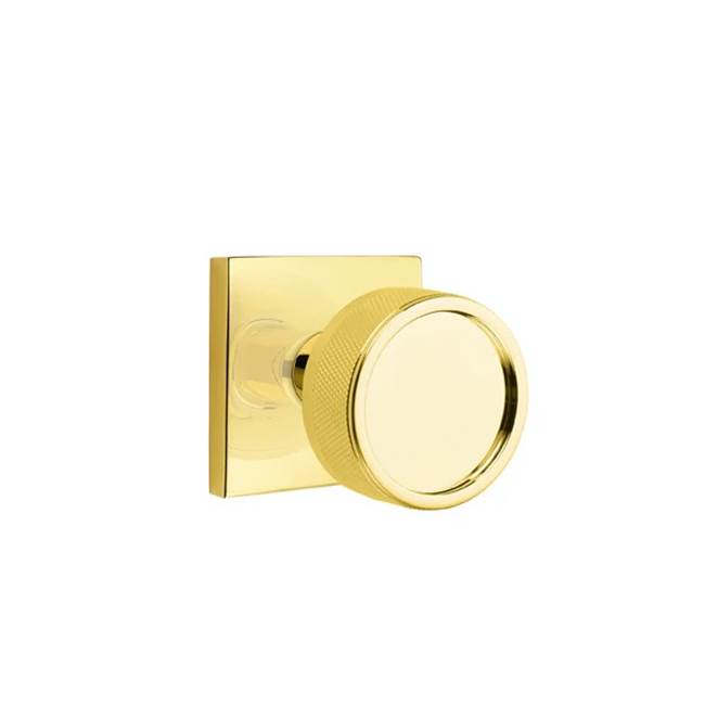 Emtek - Passage, Square Rosette US3NL, Conical Stem US3NL, Knurled Knob US3NL - Unlacquered Brass