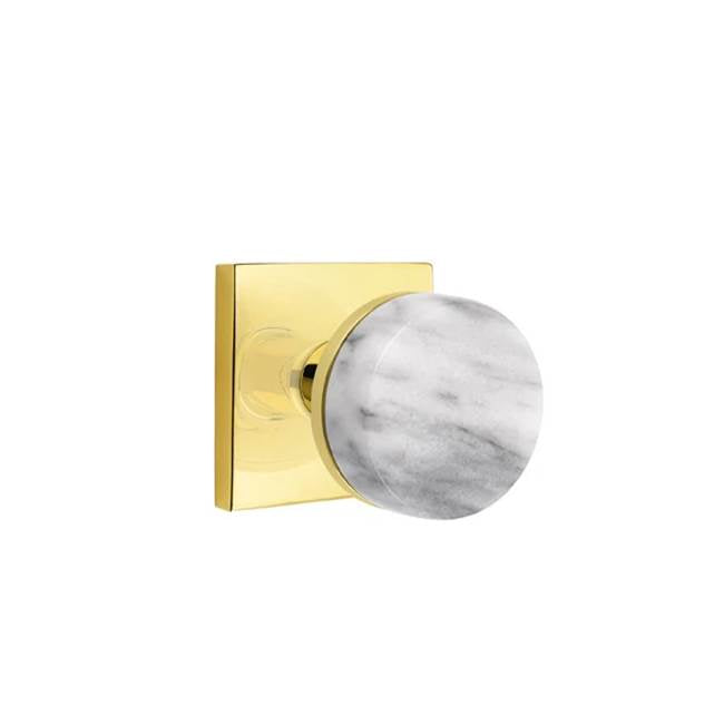 Emtek - Privacy, Square Rosette US3NL, Conical Stem US3NL, White Marble Knob - Unlacquered Brass