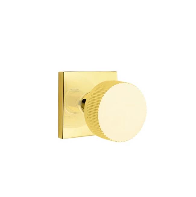 Emtek - Concealed Fastener Privacy, Square Rosette US3NL, Conical Stem US3NL, Straight Knurled Knob US3NL - Unlacquered Brass