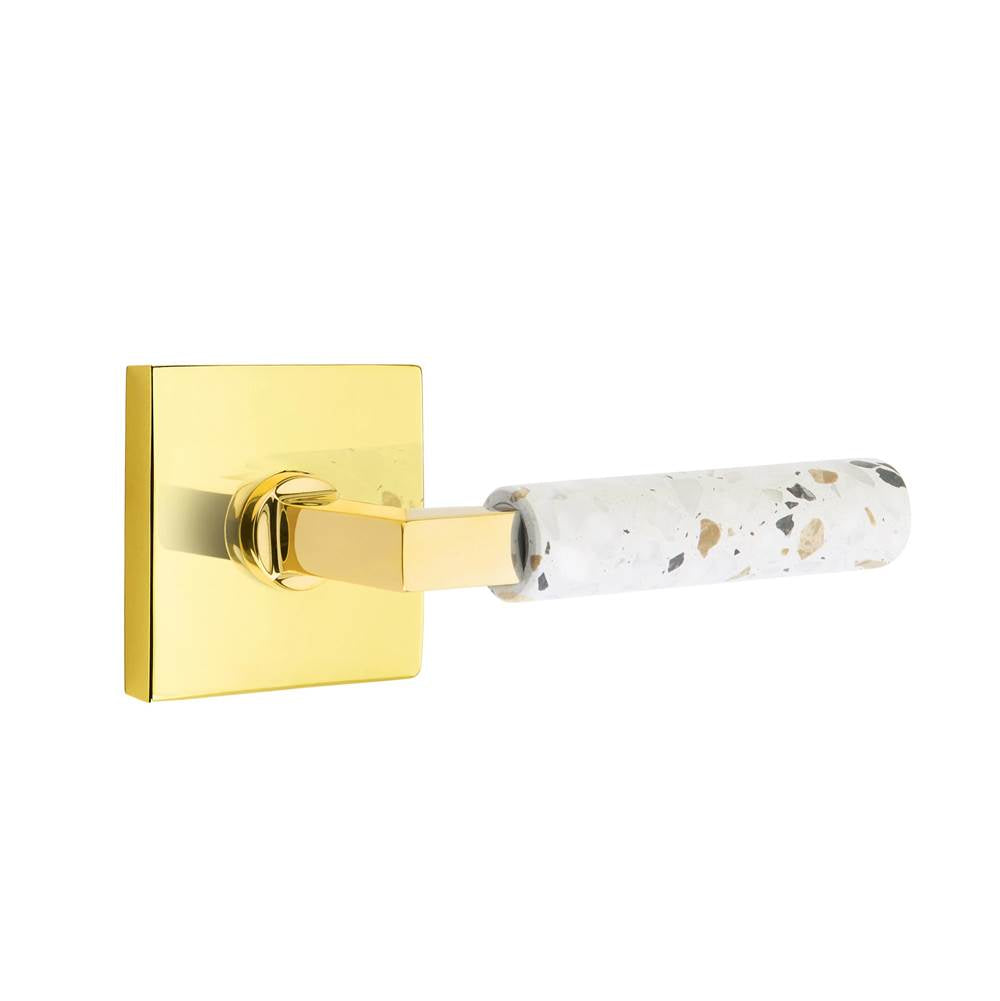 Emtek - Select Passage, Square Rosette US3NL, L-Square Stem US3NL, Light Terrazzo Handle, LH - Unlacquered Brass